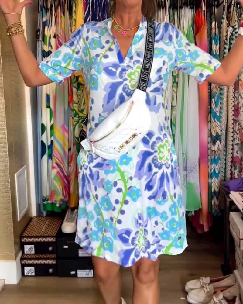 LVENDRA - Short Sleeve Floral Print Dress