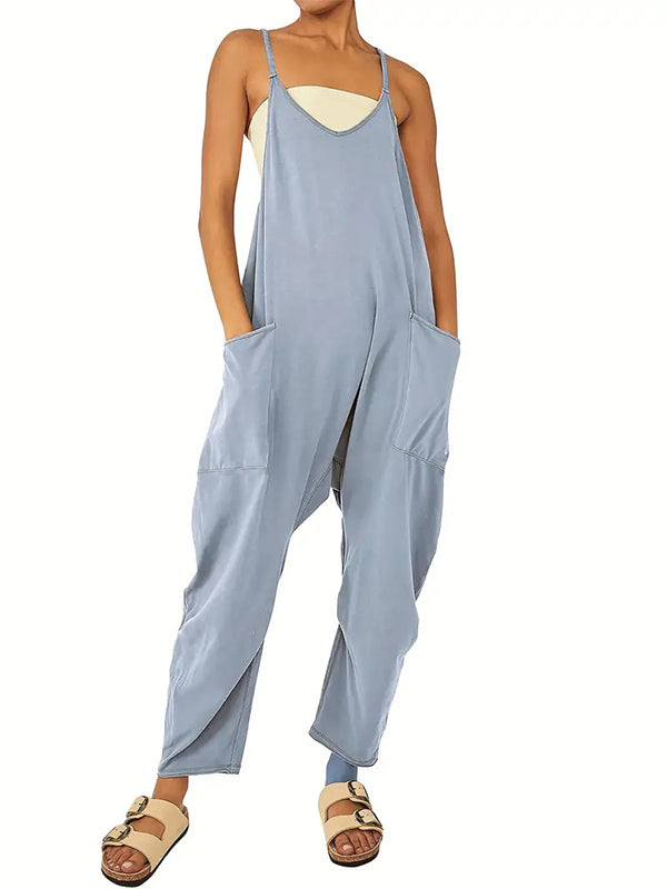 Casual Dungaree Jumpsuit with Large Pockets