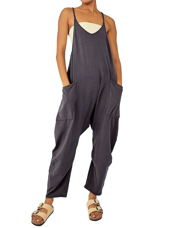 Casual Dungaree Jumpsuit with Large Pockets