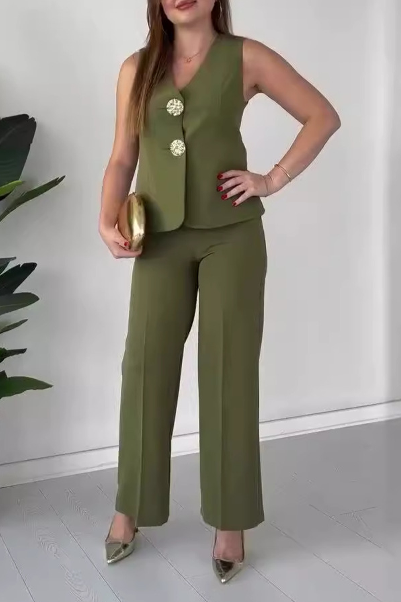 ARIANWEN – ELEGANT SOLID COLOR PATCHWORK V-NECK TWO-PIECE SET