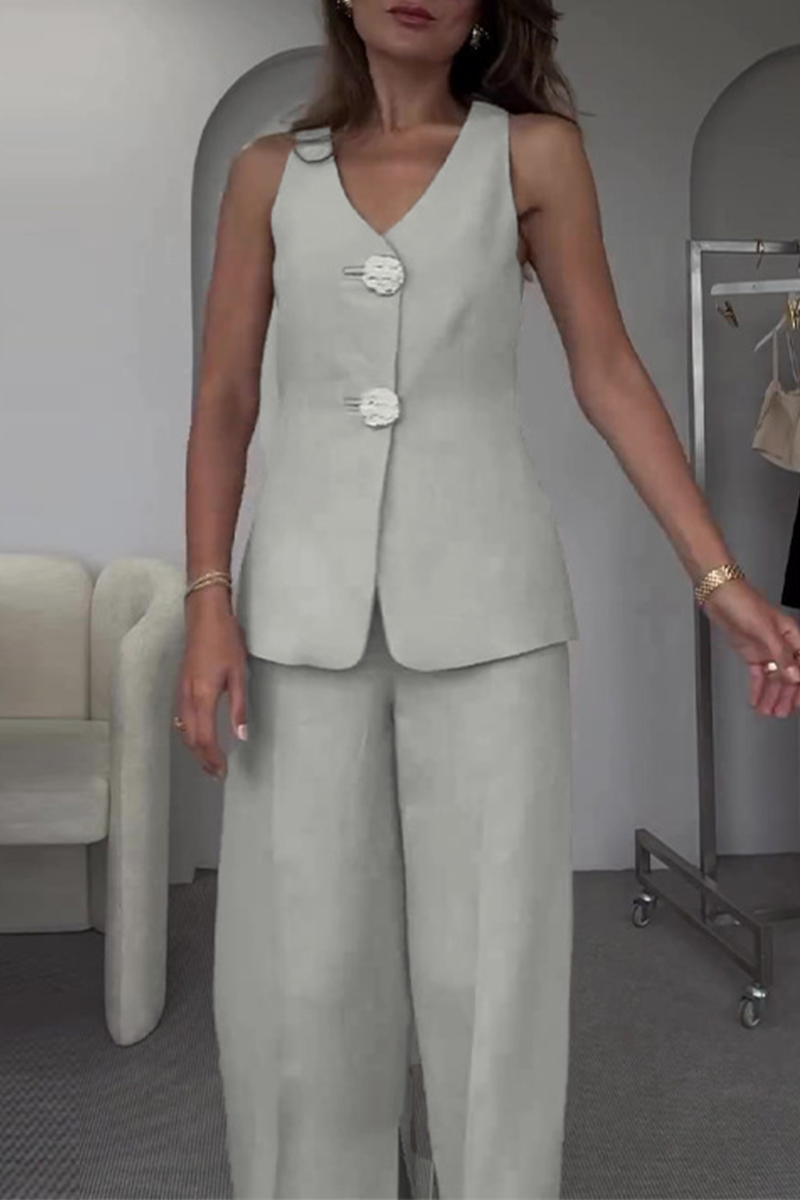 ARIANWEN – ELEGANT SOLID COLOR PATCHWORK V-NECK TWO-PIECE SET