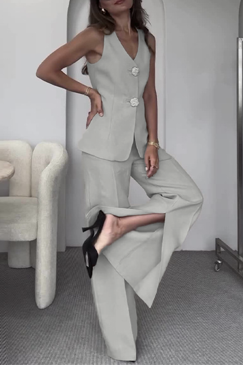 ARIANWEN – ELEGANT SOLID COLOR PATCHWORK V-NECK TWO-PIECE SET