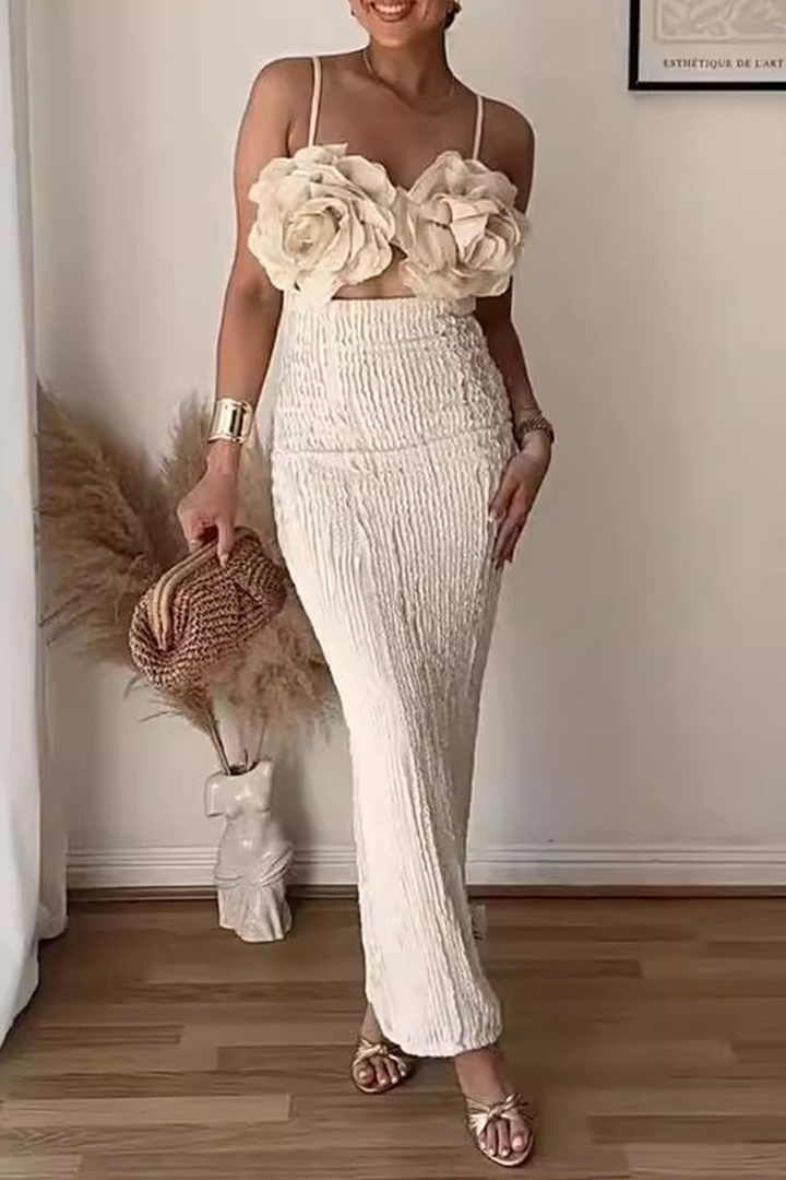 MIREINA – SEXY RUCHED FLOWER SHAPE V-NECK ONE-STEP SKIRT DRESS