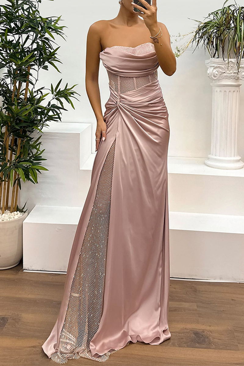 LILIBET – SEXY RUCHED SEQUINED STRAPLESS EVENING DRESS