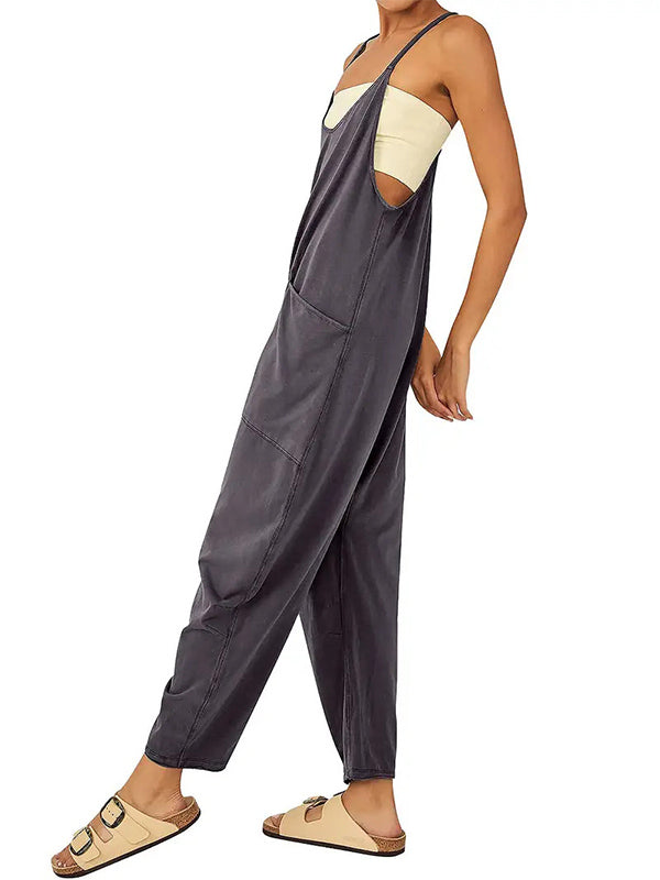 Casual Dungaree Jumpsuit with Large Pockets