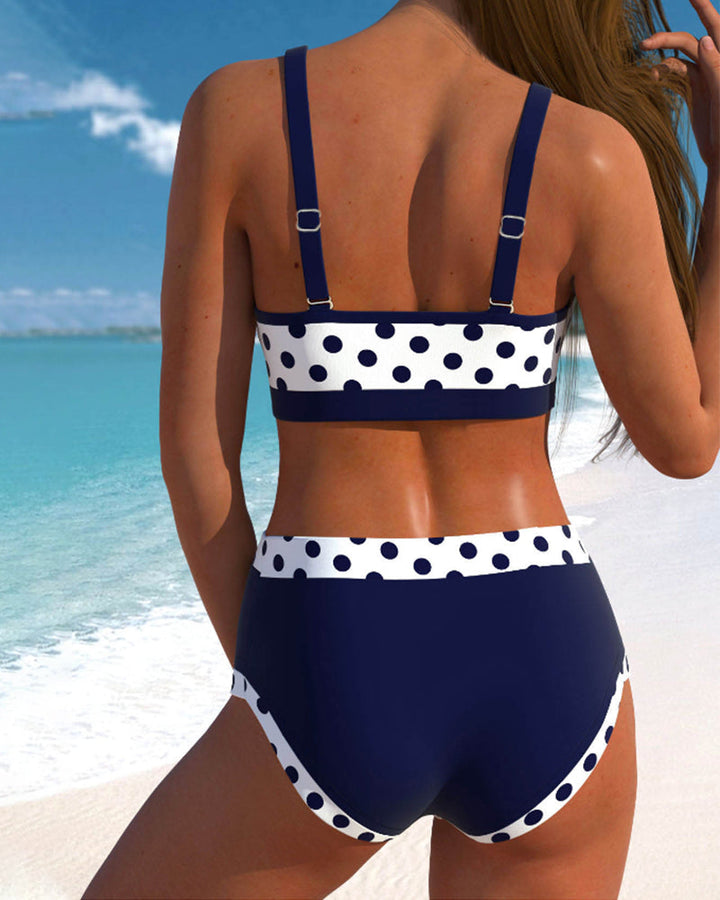 Lisbet - High Waist Patchwork Bikini with Polka Dots