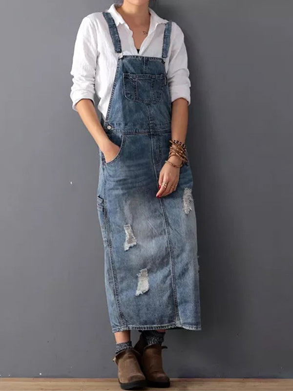 Nerina | Back-Slit Denim Pinafore Dress