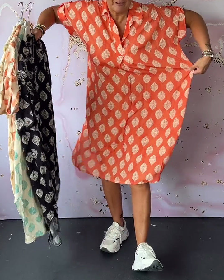 ELEANORA – LOOSE LAPEL PRINTED SHIRT DRESS