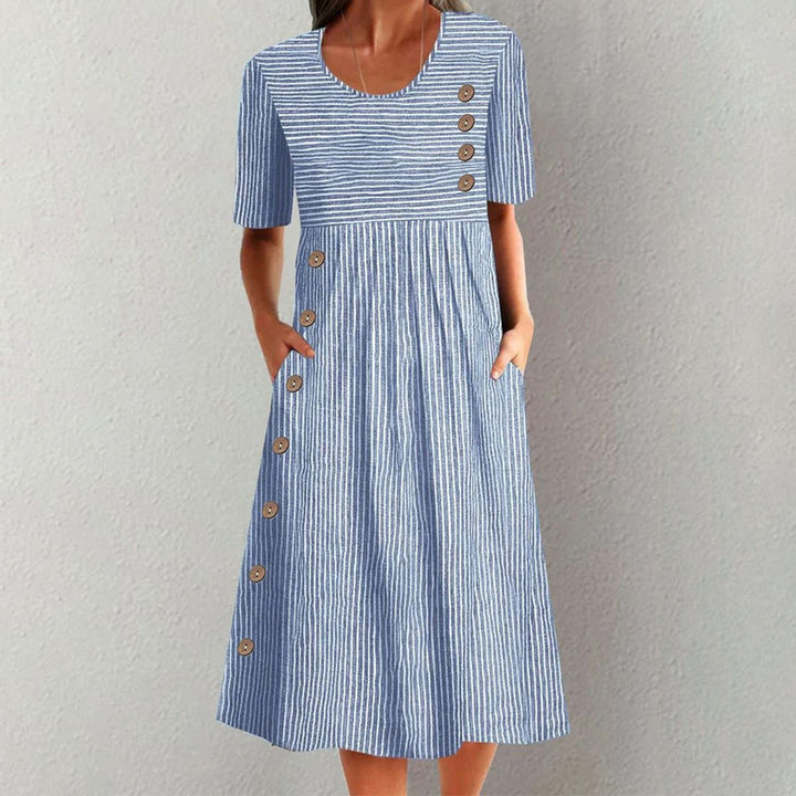 CALLIE – CLASSIC STRIPED BUTTON MIDI DRESS