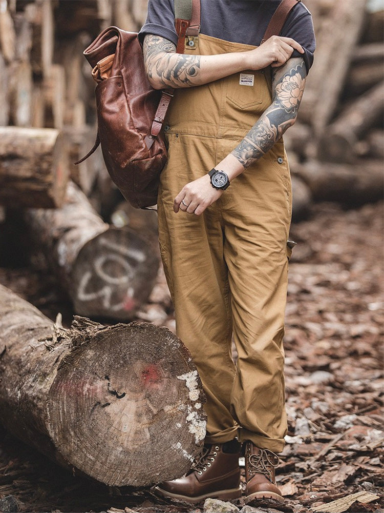 Brown Canvas Overalls with Duck Bib
