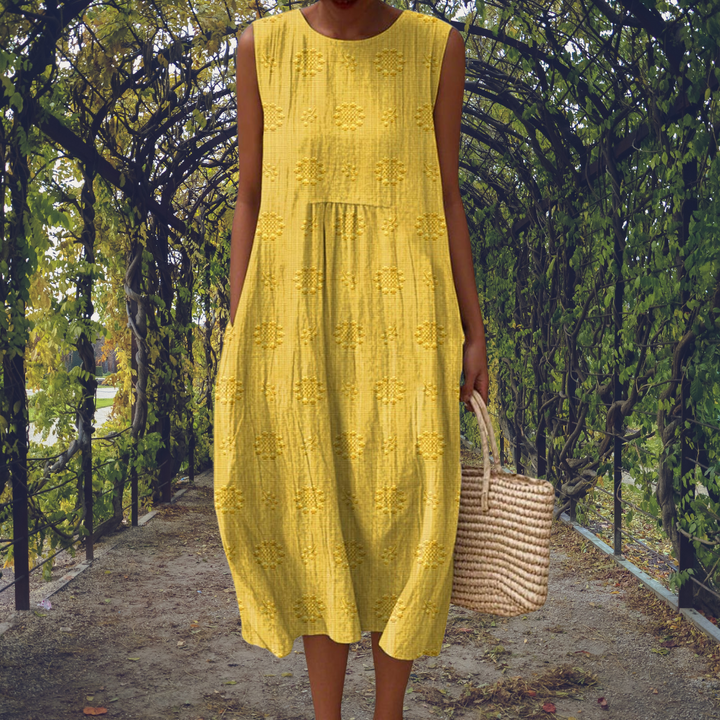 Aikaterini – Elegant sleeveless cotton dress with pockets