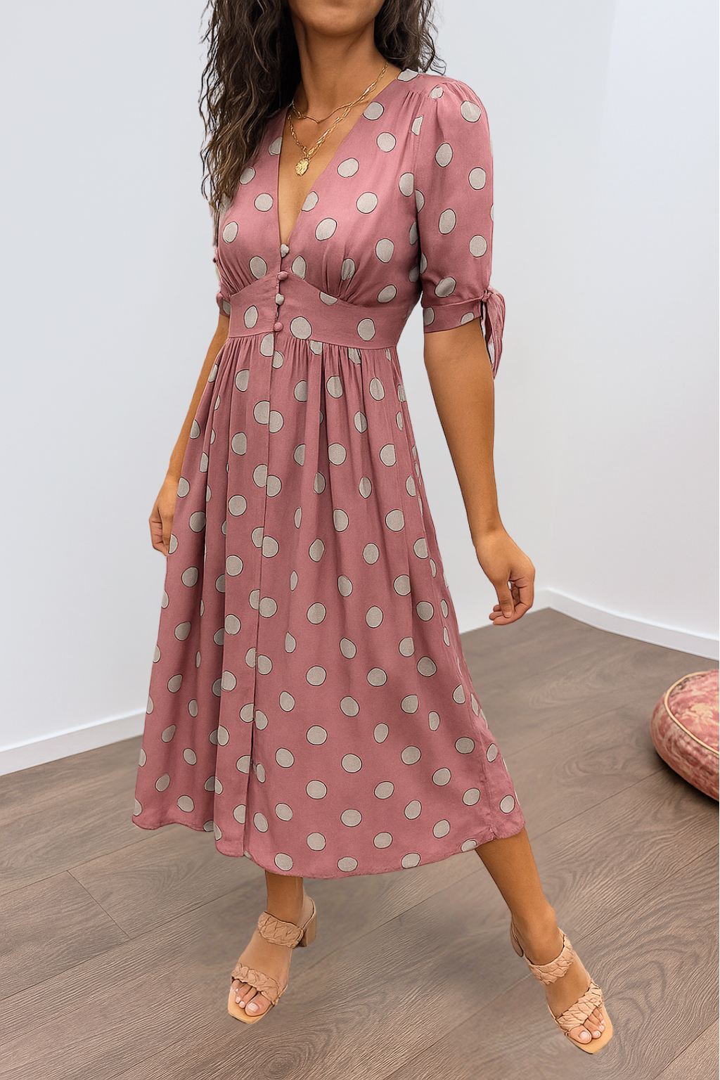 FREYA – ELEGANT POLKA DOT DRESS WITH V-NECK
