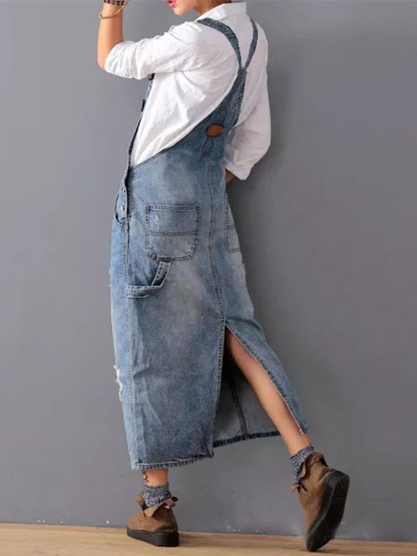 Nerina | Back-Slit Denim Pinafore Dress