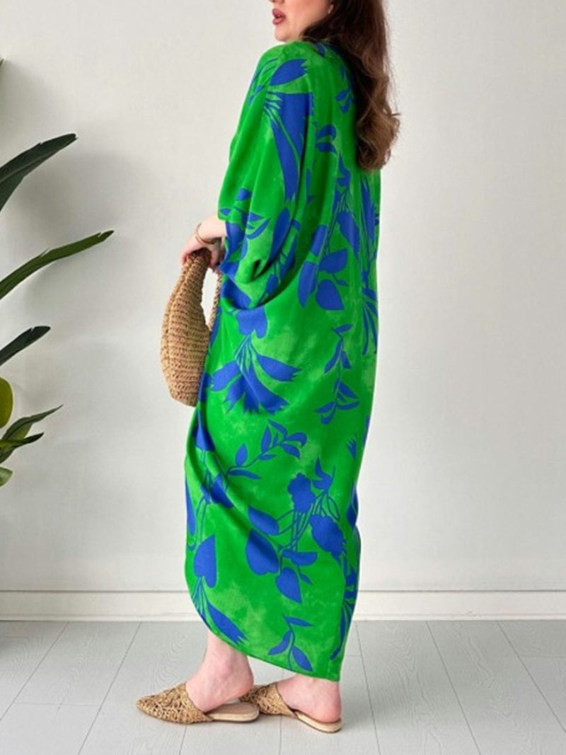 ARAVESSA – PRINTED BAT SLEEVE V-NECK DRESS