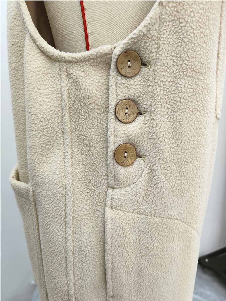 Fleece Dungarees for Women with Coconut Shell Buttons