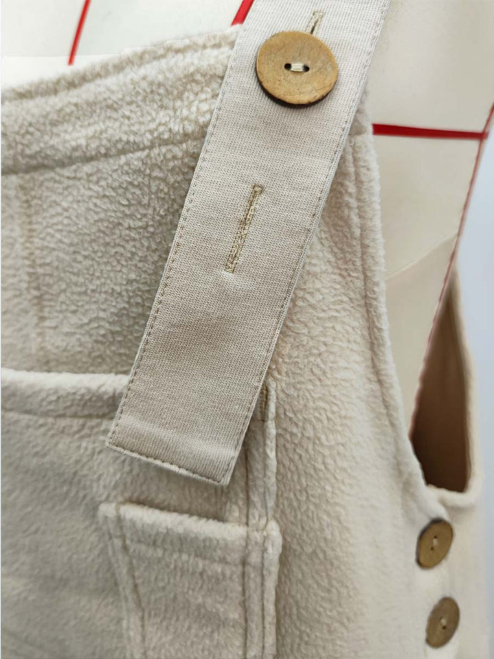 Fleece Dungarees for Women with Coconut Shell Buttons
