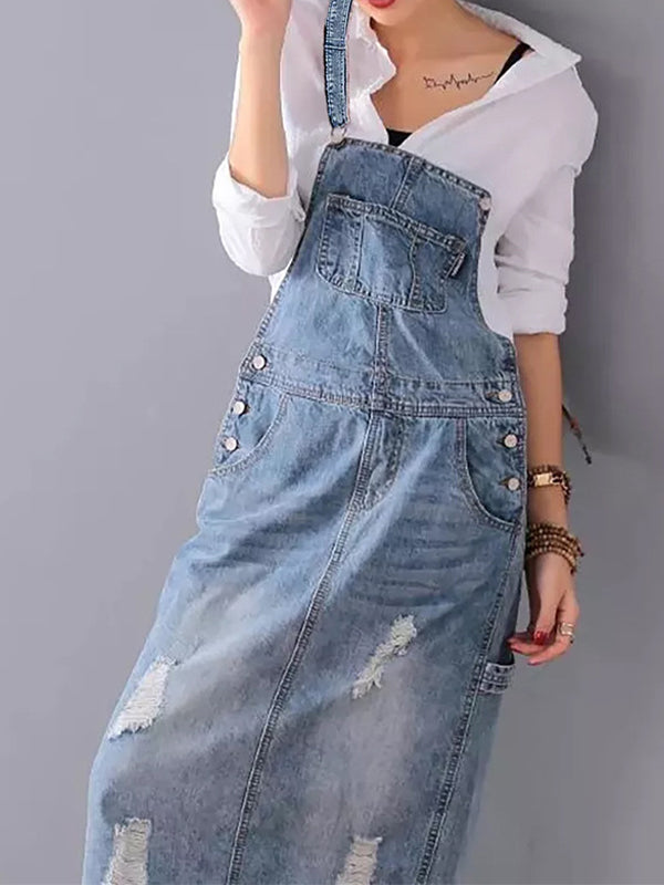 Nerina | Back-Slit Denim Pinafore Dress