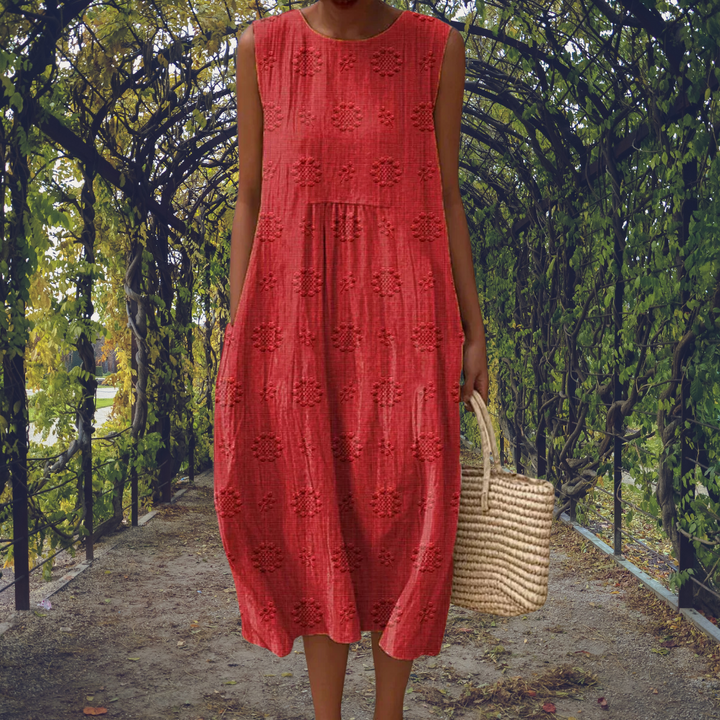 Aikaterini – Elegant sleeveless cotton dress with pockets