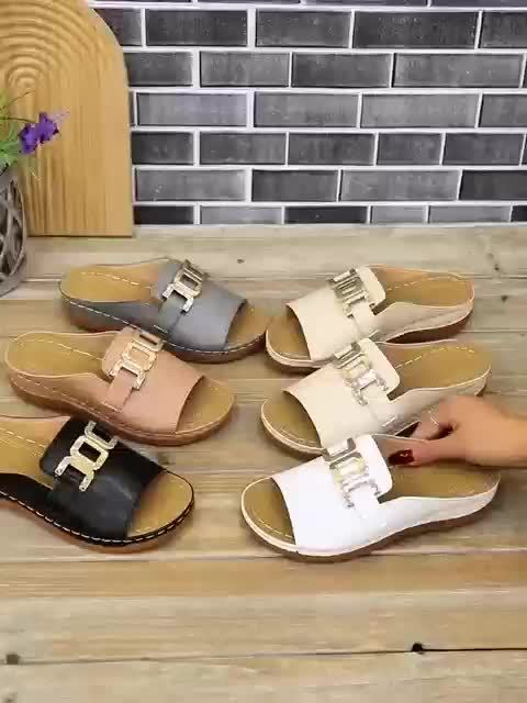 Kaia - Gold Buckle Slide Sandals