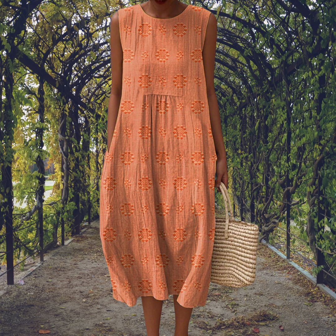 Aikaterini – Elegant sleeveless cotton dress with pockets