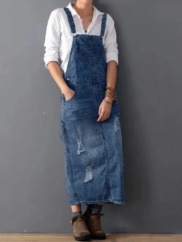 Nerina | Back-Slit Denim Pinafore Dress