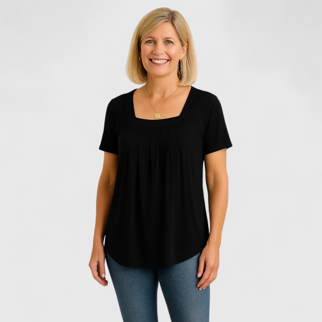 ZAYLA – PLEATED SQUARE NECK BLOUSE