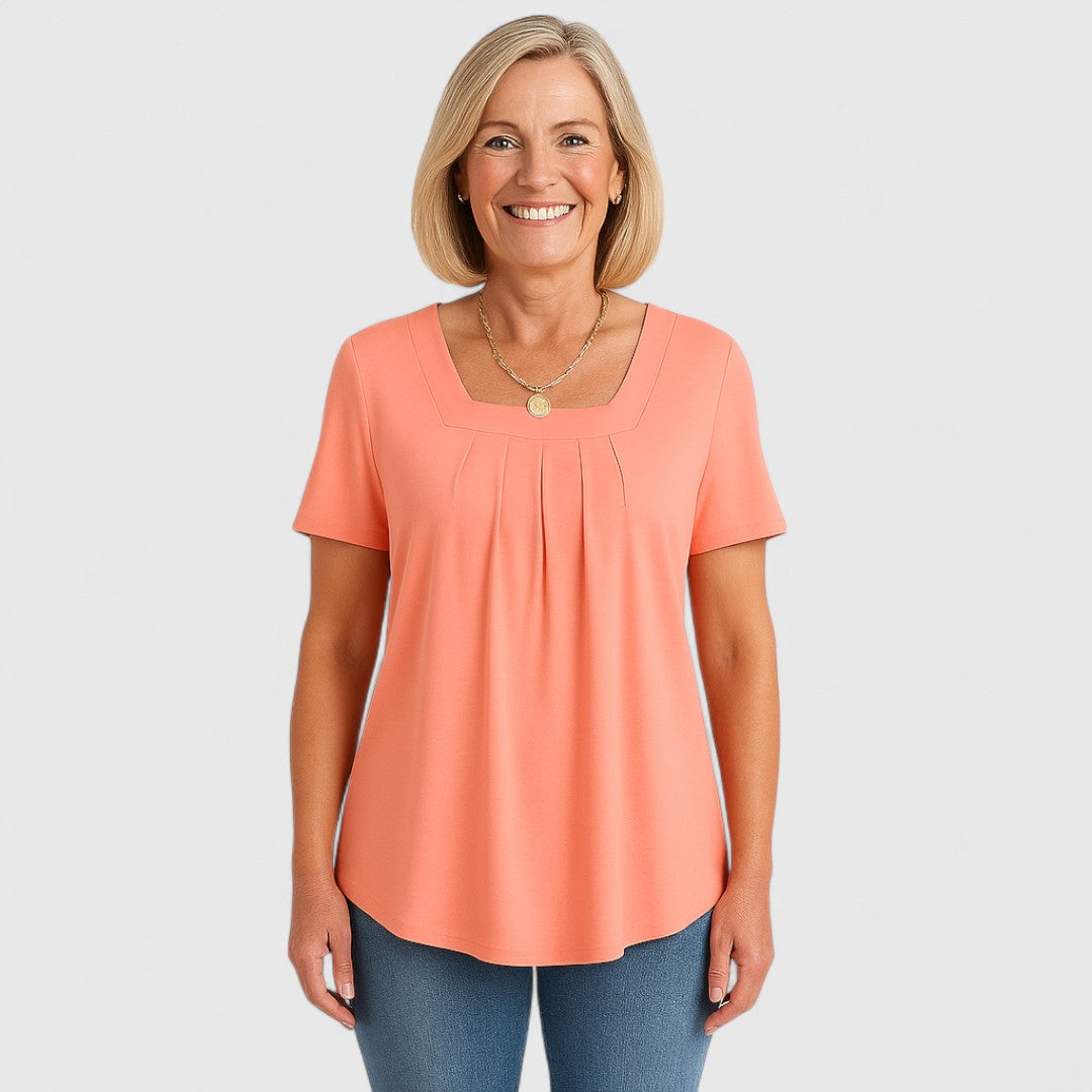 ZAYLA – PLEATED SQUARE NECK BLOUSE