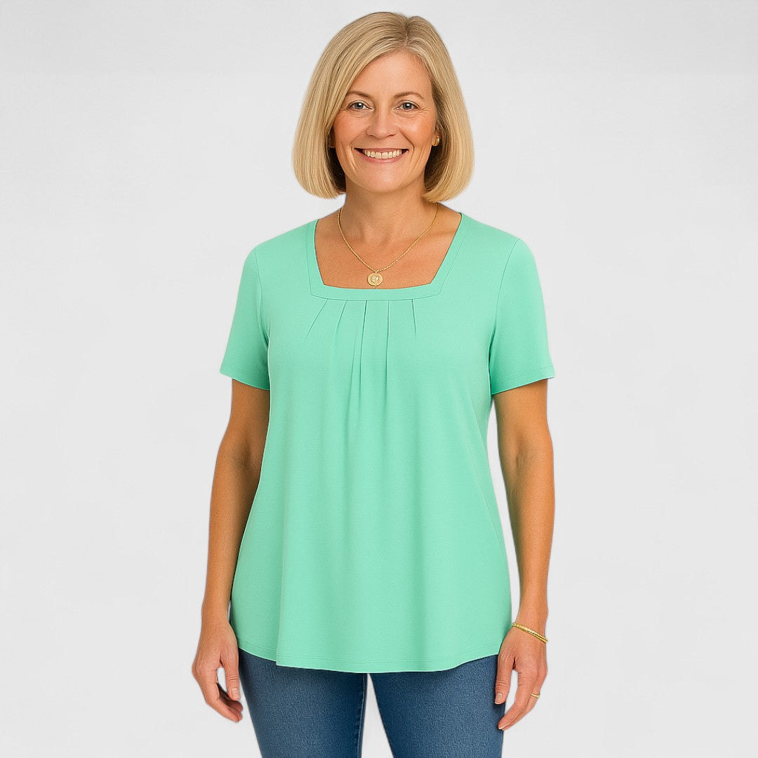 ZAYLA – PLEATED SQUARE NECK BLOUSE