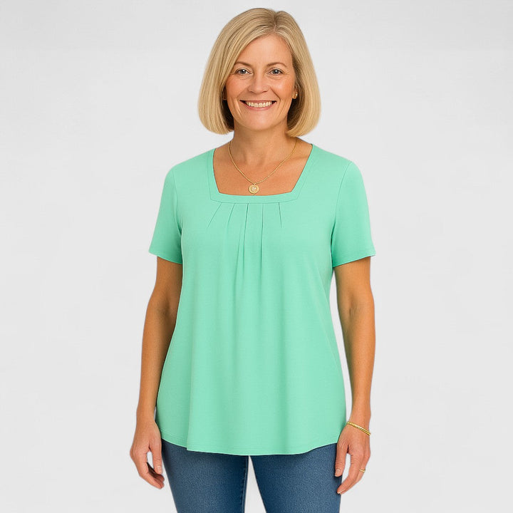 ZAYLA – PLEATED SQUARE NECK BLOUSE