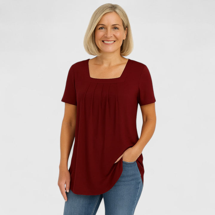 ZAYLA – PLEATED SQUARE NECK BLOUSE
