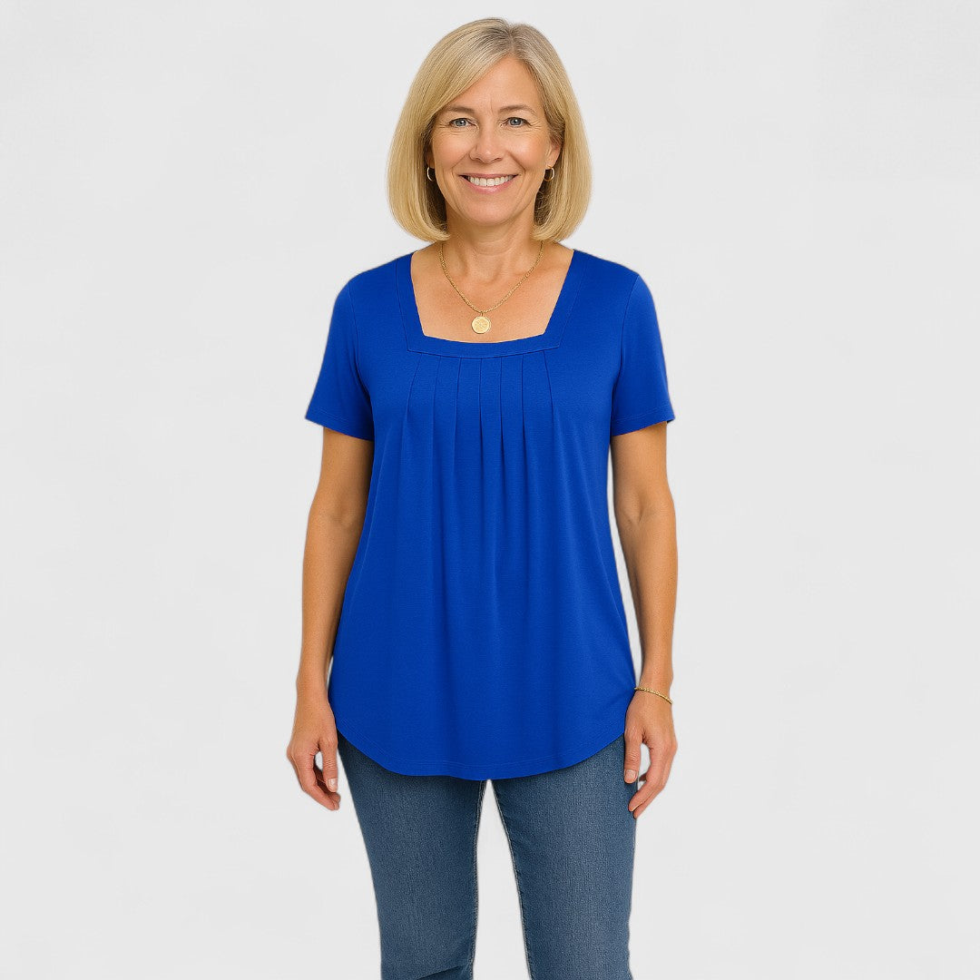 ZAYLA – PLEATED SQUARE NECK BLOUSE