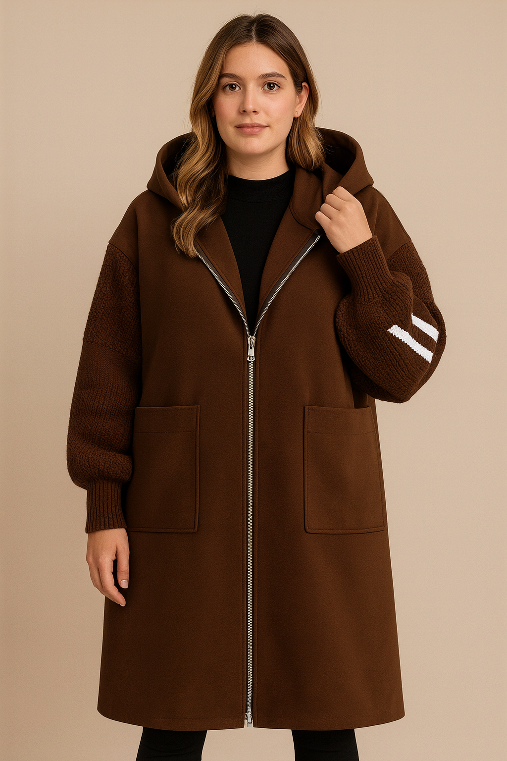 SELENE | KNITTED HOODED LONG COAT