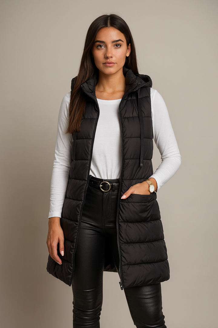 ELENA | CASUAL SLEEVELESS HOODED LONG PUFFER VEST