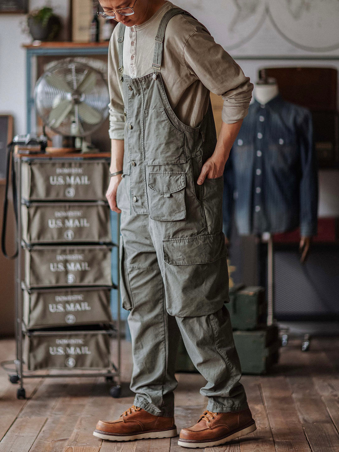 Canvas Cargo Dungarees for Men