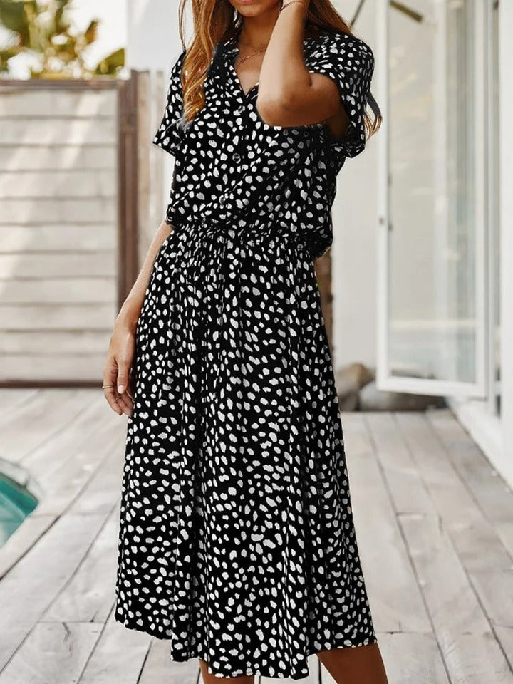 ZARA – SOFT-SPOTTED BUTTON-UP MIDI DRESS