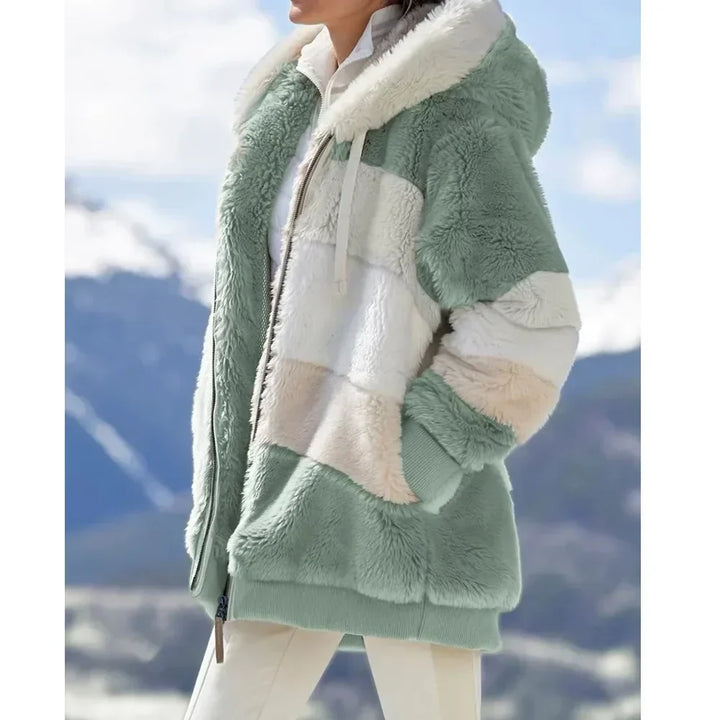 PlaidFusion - Women's Hooded Cashmere Coat