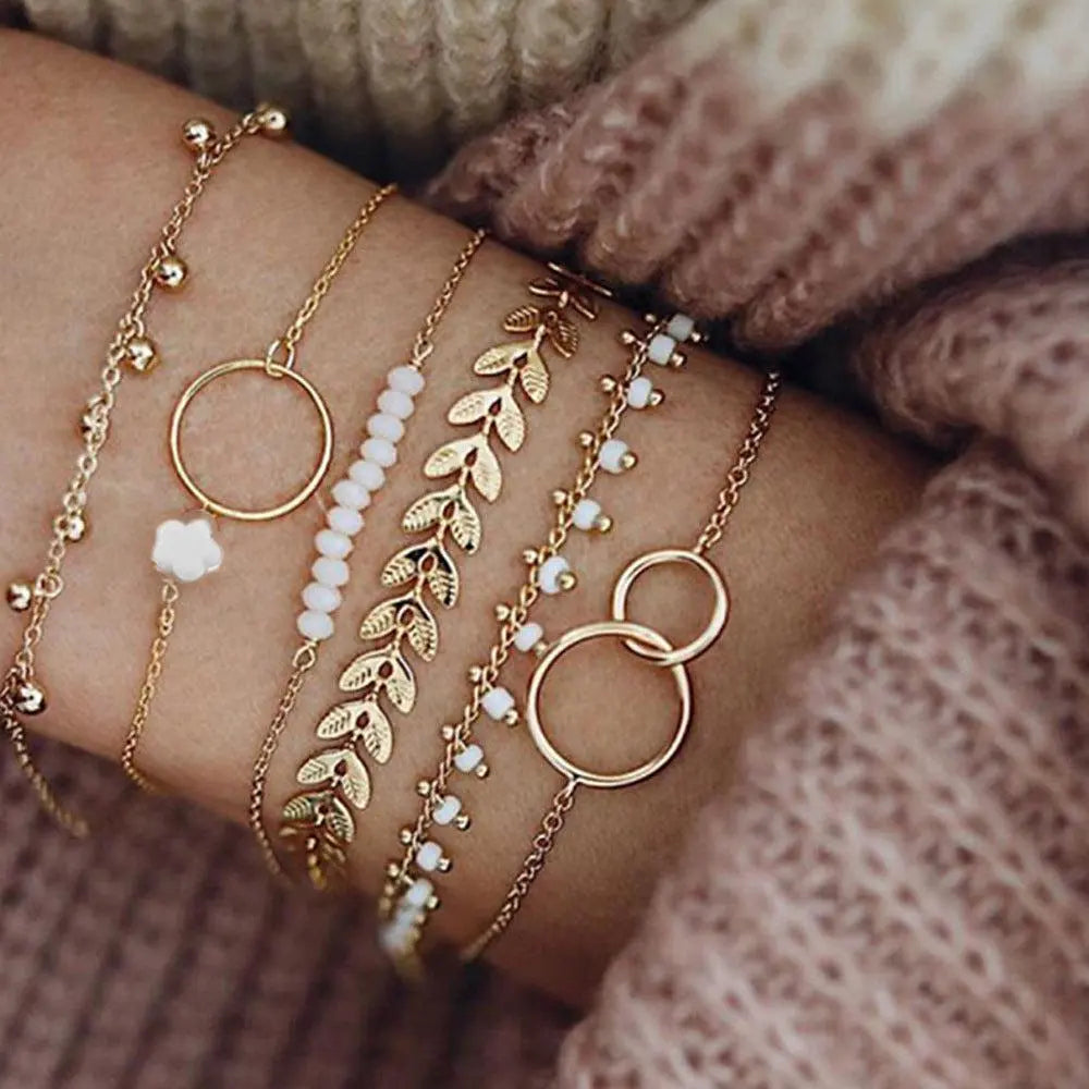 Set of Boho Bracelets in Gold
