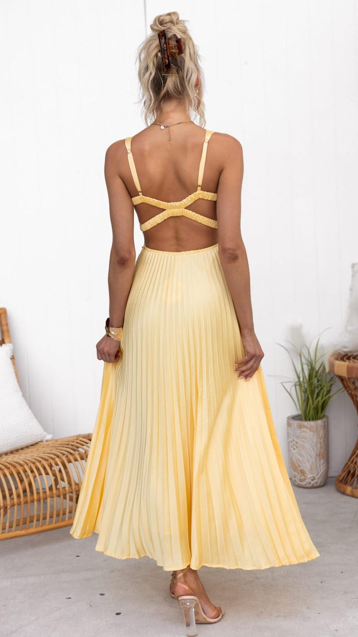 Jane - Pleated V-Neck Maxi Dress