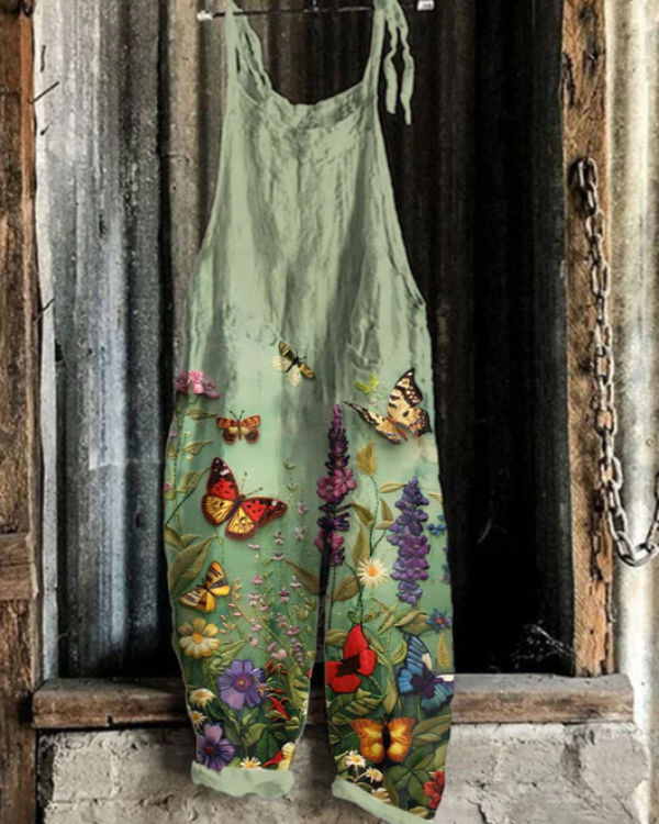 Women's Floral Butterfly Jumpsuit - Elegant Comfort and Style