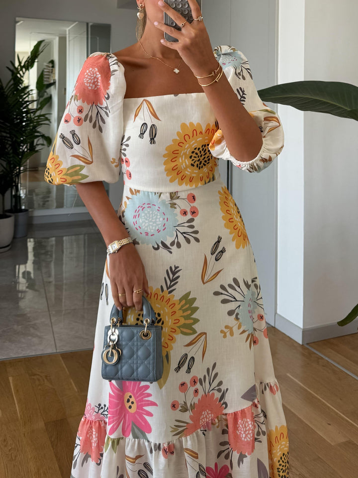 FABLE – ROMANTIC FLORAL MIDI WITH PUFF SLEEVES