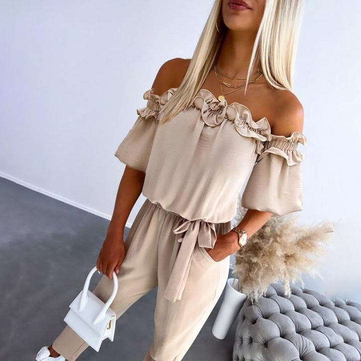 ARDYN – ELEGANT OFF-SHOULDER FRILL TIE-WAIST JUMPSUIT