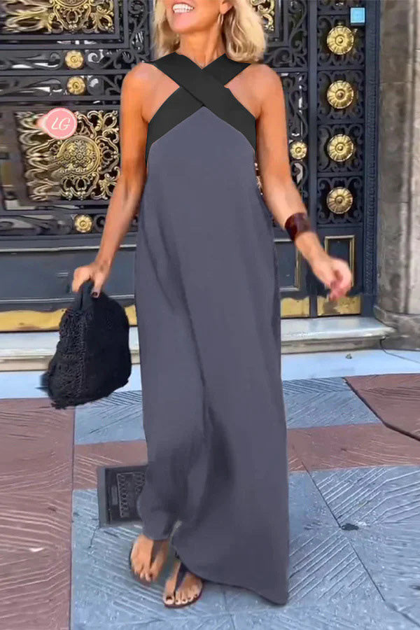 CARYS – WOMEN'S CROSS BACKLESS SLEEVELESS DRESS