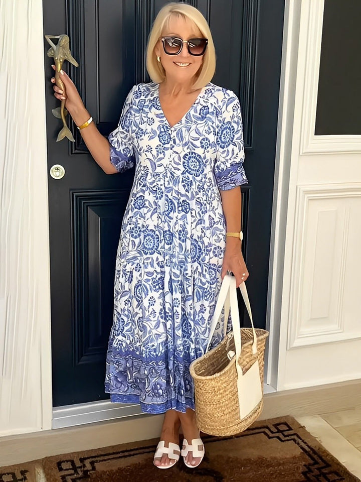 FIORA-LYN – BOHO DEEP V NECK FLORAL DRESS