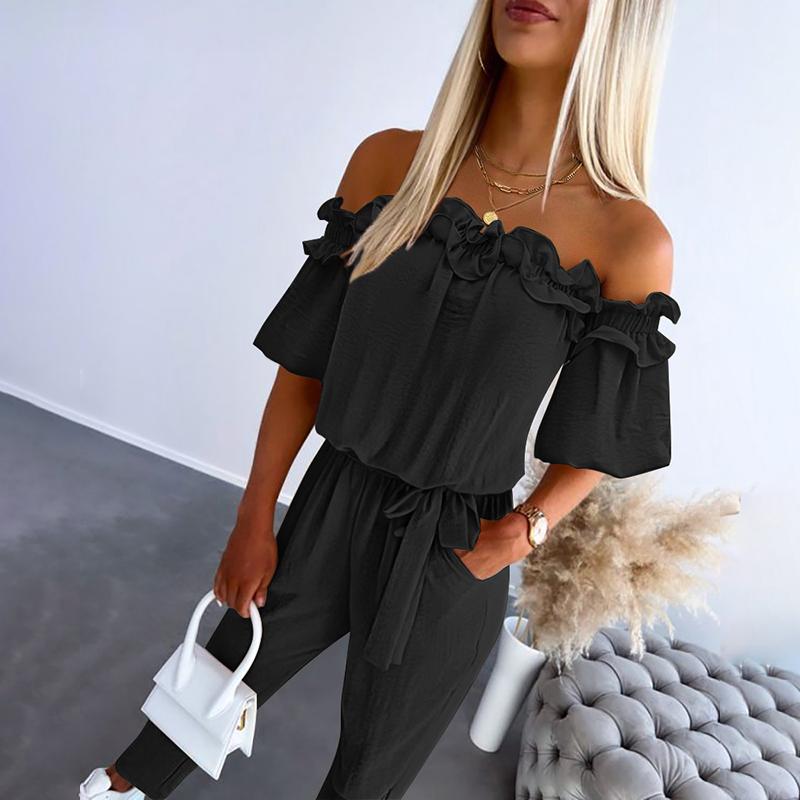 ARDYN – ELEGANT OFF-SHOULDER FRILL TIE-WAIST JUMPSUIT