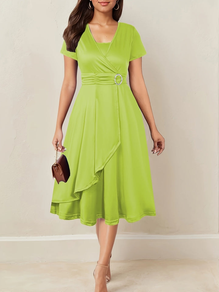 Hilda - Elegant Rhinestone V-Neck Evening Dress