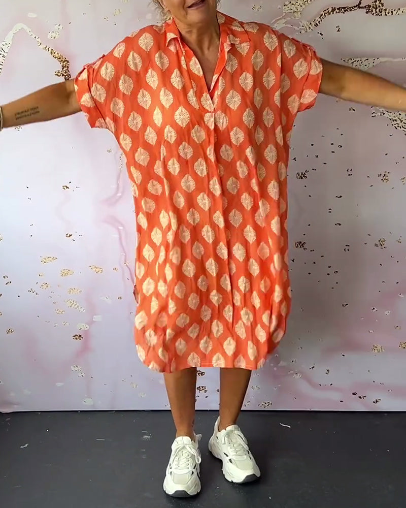 ELEANORA – LOOSE LAPEL PRINTED SHIRT DRESS