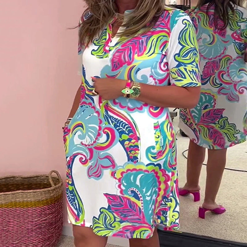 Amber | Colorful Printed V-Neck Dress