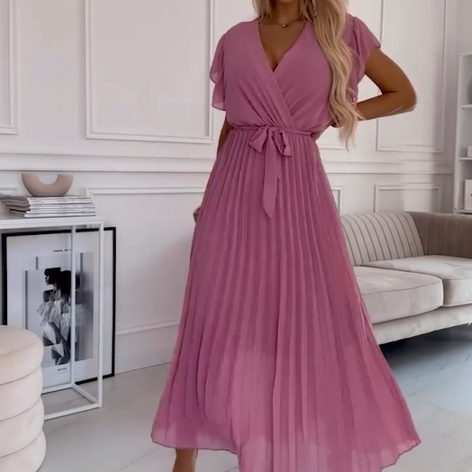 AMANDA - ELEGANT V-NECK PLEATED MAXI DRESS